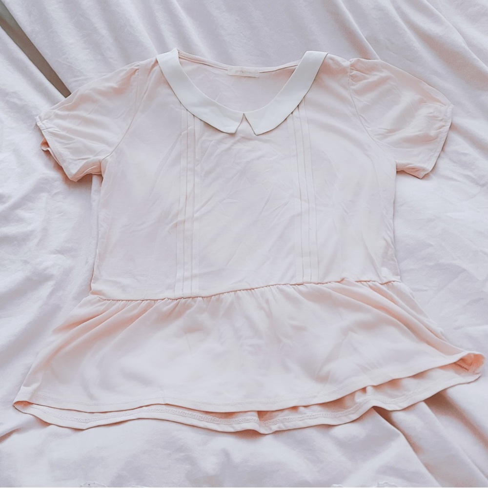 Kawaii J-fashion Pink Peplum Blouse with White Collar